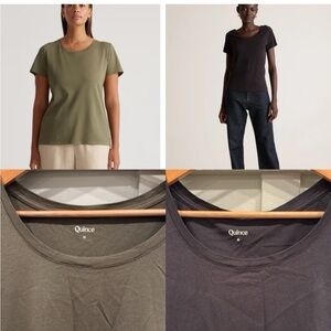 2 Quince Cotton Modal Scoop Neck Tees in Dark Olive & Black: Size M